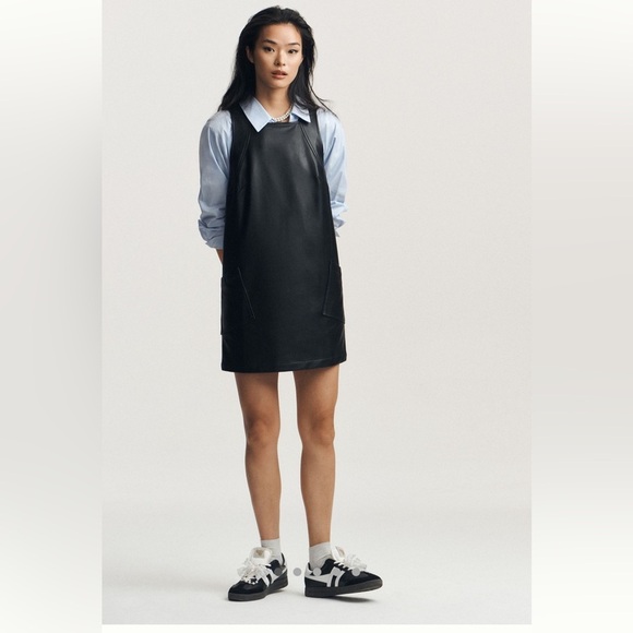 NWT new large Anthropologie Maeve sleeveless faux leather shift dress black - Picture 16 of 17